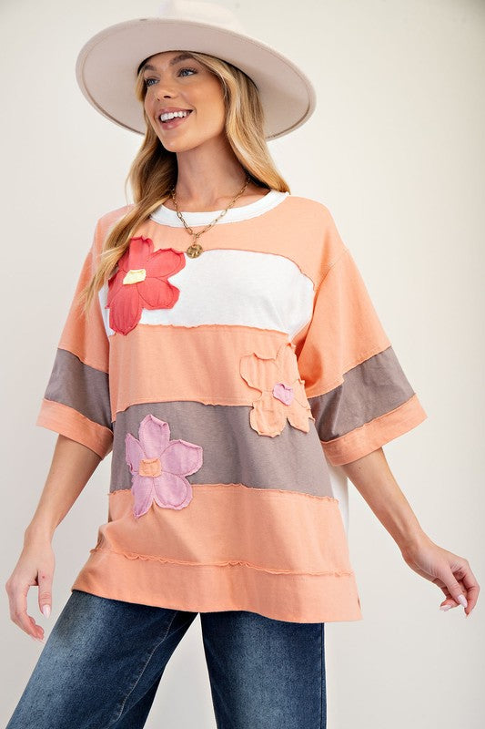 Easel Solid Floral Patch Stripe Tunic