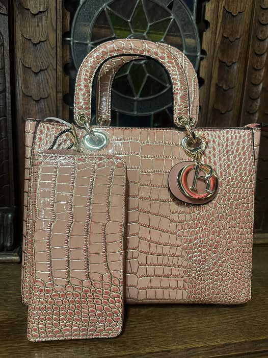 Neutral Croc Handbag and wallet Combination