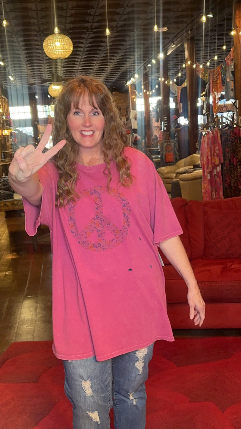 Plus Peace Sign Long T shirt Tunic