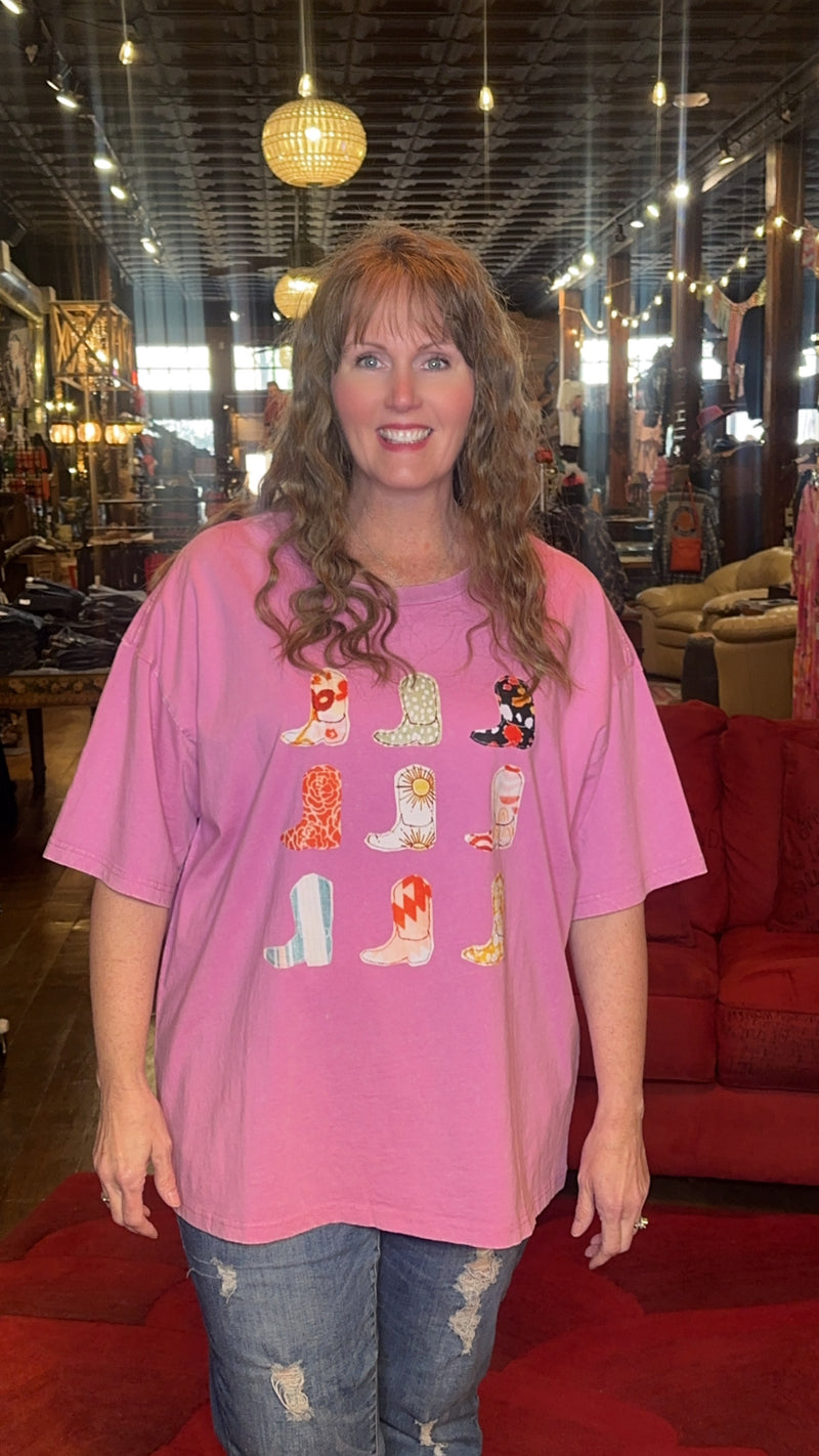 Plus Boots Cute T Shirt! Perfect For Pink Night at the Rodeo